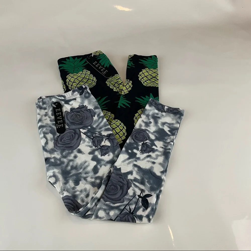 NWT Girls Leggings, Pineapple & Roses in Set of 2
